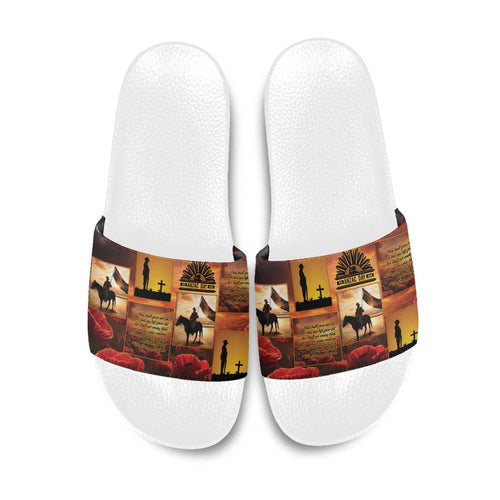 ANZAC Day Film Reel Lest We Forget Slide Sandals Australia NZ Memorial