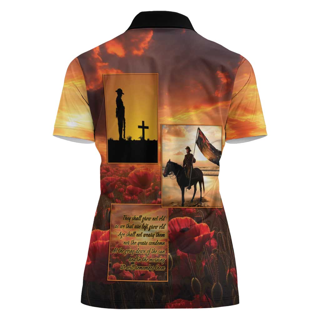 ANZAC Day Film Reel Lest We Forget Women Polo Shirt Australia NZ Memorial