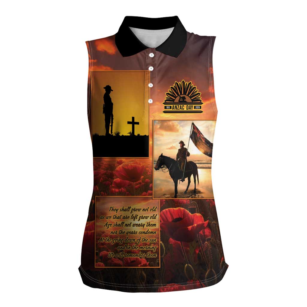 ANZAC Day Film Reel Lest We Forget Women Sleeveless Polo Shirt Australia NZ Memorial