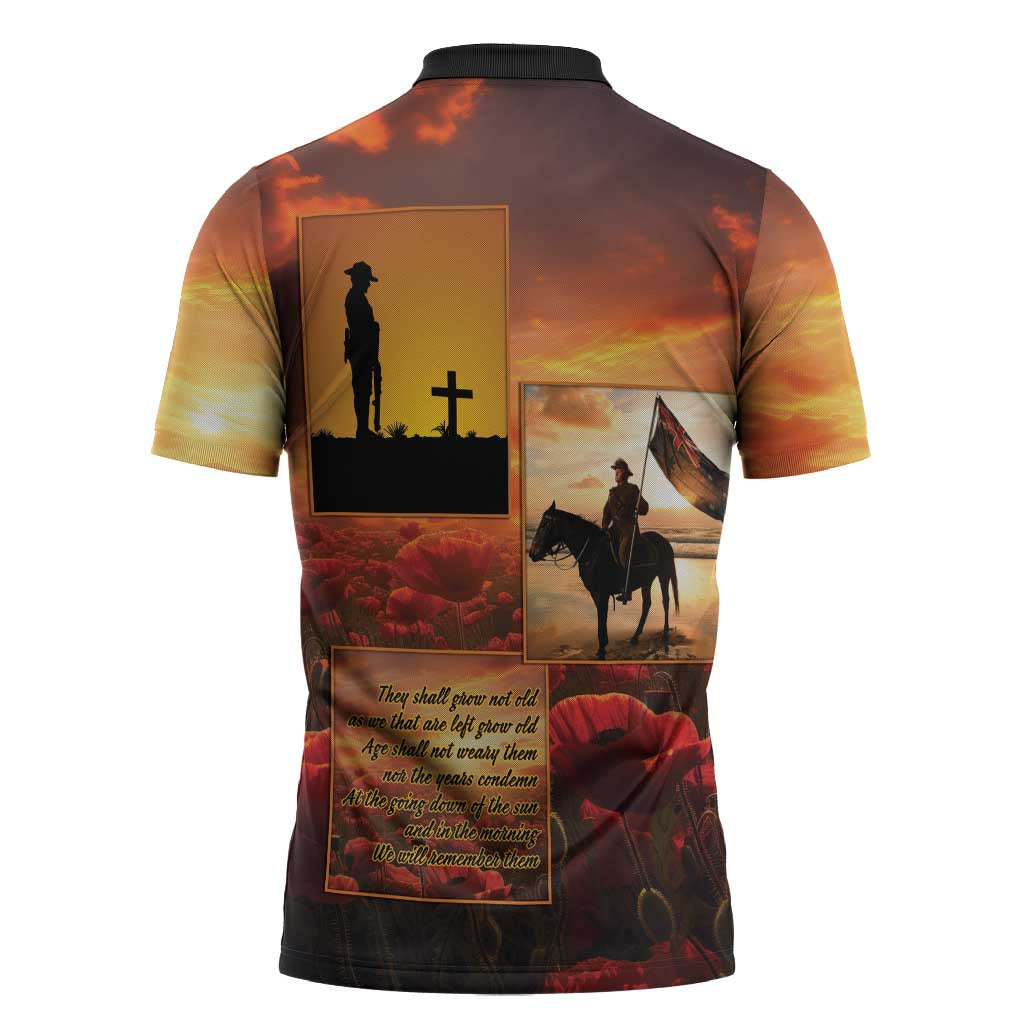ANZAC Day Film Reel Lest We Forget Zipper Polo Shirt Australia NZ Memorial