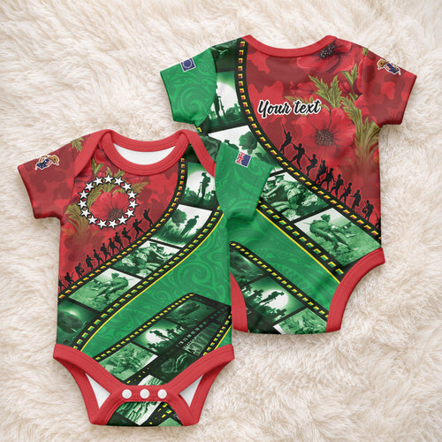 Personalised Cook Islands ANZAC 1915-2026 Filmstrip Baby Onesie Lest We Forget 25 April