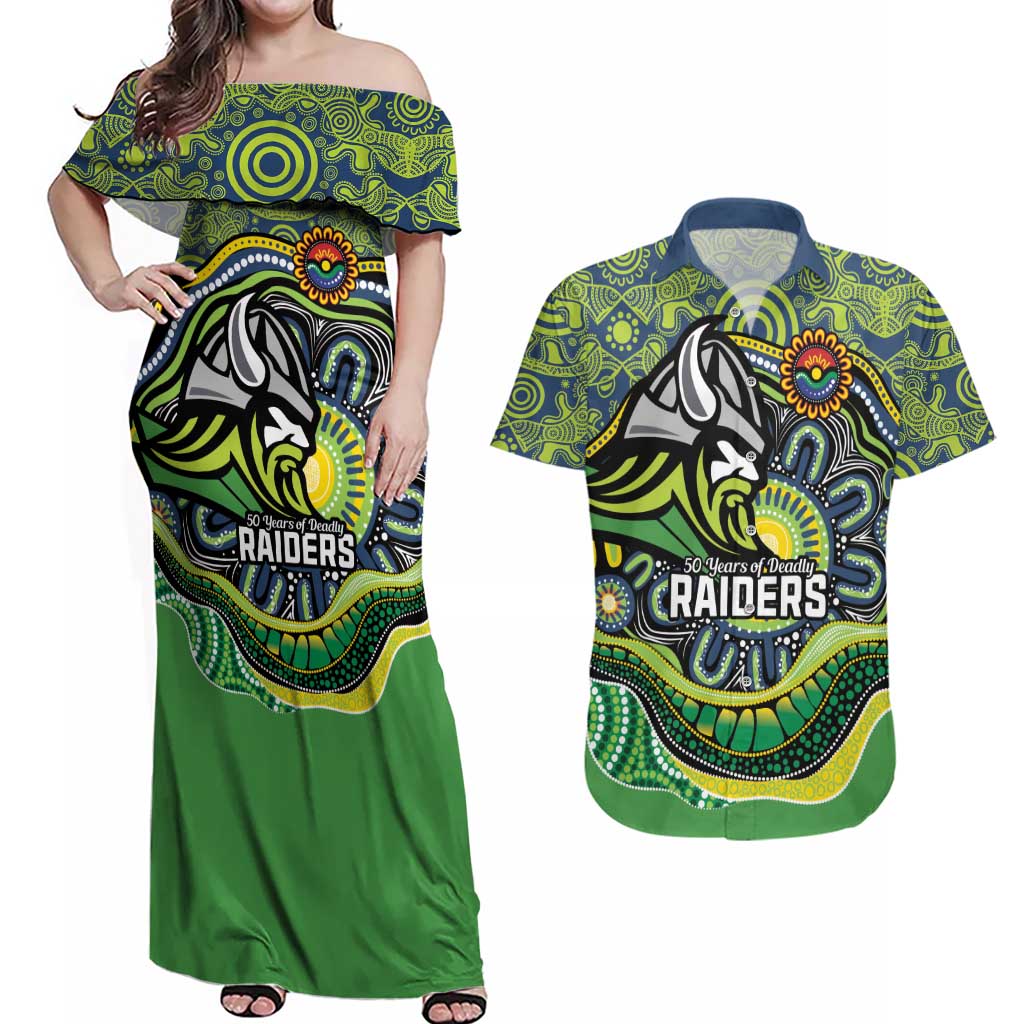 Custom Canberra Honouring First Nations Couples Matching Off Shoulder Maxi Dress and Hawaiian Shirt NAIDOC 2026 Deadly 50 Years