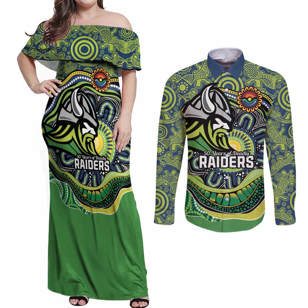 Custom Canberra Honouring First Nations Couples Matching Off Shoulder Maxi Dress and Long Sleeve Button Shirt NAIDOC 2026 Deadly 50 Years
