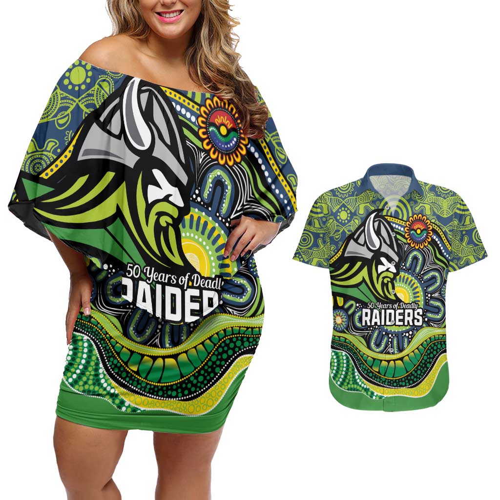 Custom Canberra Honouring First Nations Couples Matching Off Shoulder Short Dress and Hawaiian Shirt NAIDOC 2026 Deadly 50 Years