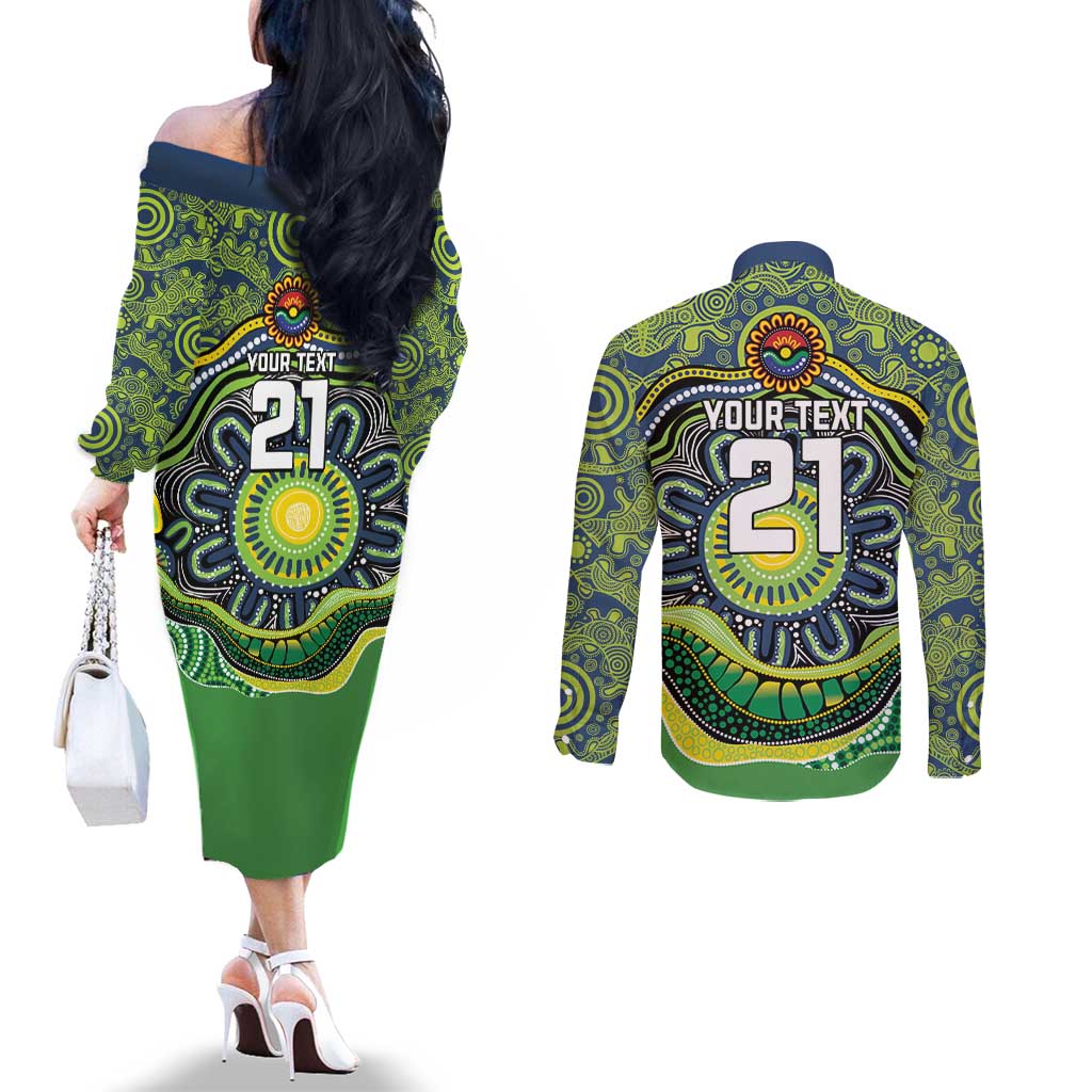 Custom Canberra Honouring First Nations Couples Matching Off The Shoulder Long Sleeve Dress and Long Sleeve Button Shirt NAIDOC 2026 Deadly 50 Years