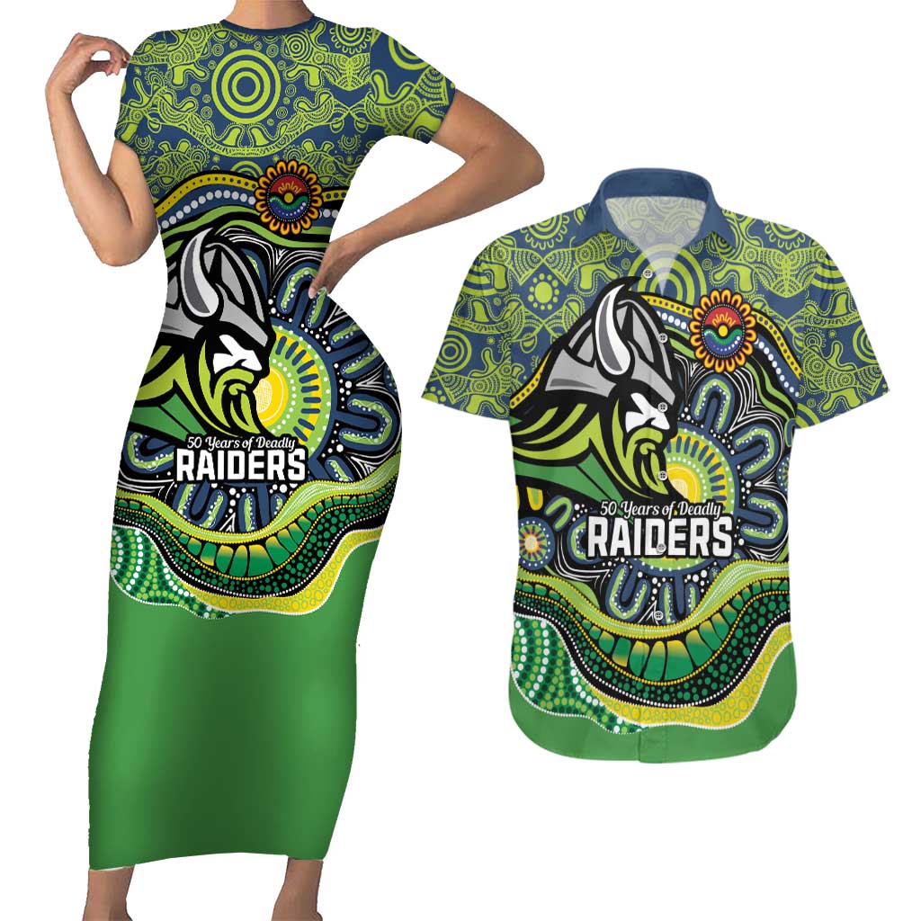 Custom Canberra Honouring First Nations Couples Matching Short Sleeve Bodycon Dress and Hawaiian Shirt NAIDOC 2026 Deadly 50 Years