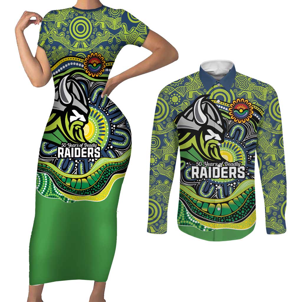 Custom Canberra Honouring First Nations Couples Matching Short Sleeve Bodycon Dress and Long Sleeve Button Shirt NAIDOC 2026 Deadly 50 Years