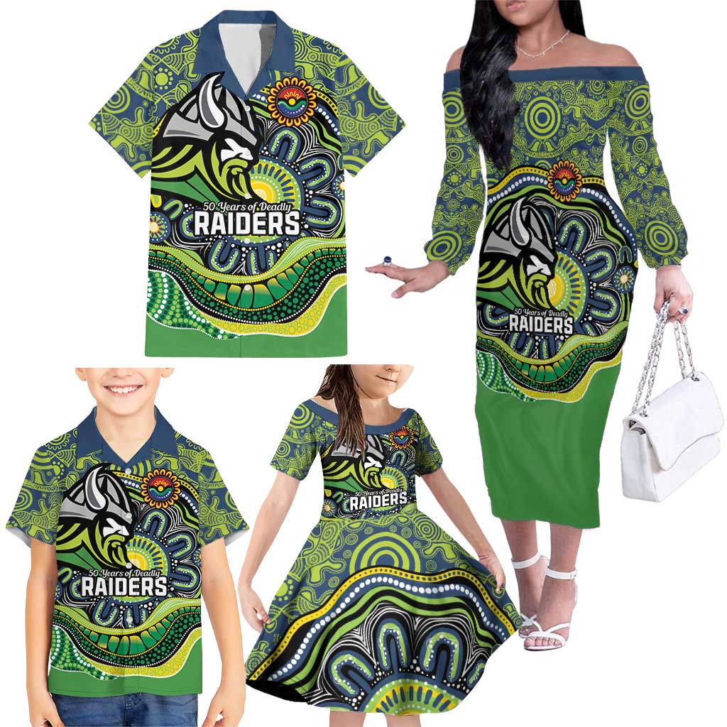 Custom Canberra Honouring First Nations Family Matching Off The Shoulder Long Sleeve Dress and Hawaiian Shirt NAIDOC 2026 Deadly 50 Years