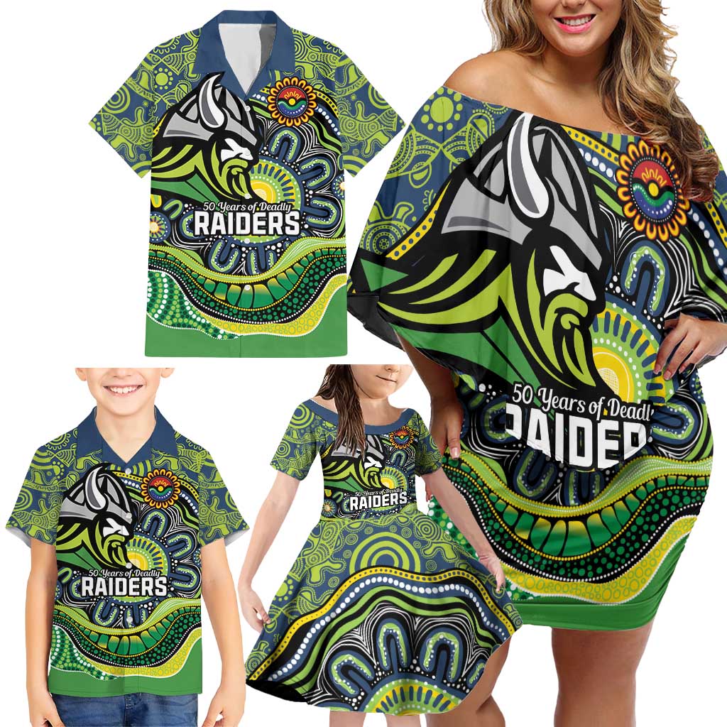 Custom Canberra Honouring First Nations Family Matching Off Shoulder Short Dress and Hawaiian Shirt NAIDOC 2026 Deadly 50 Years
