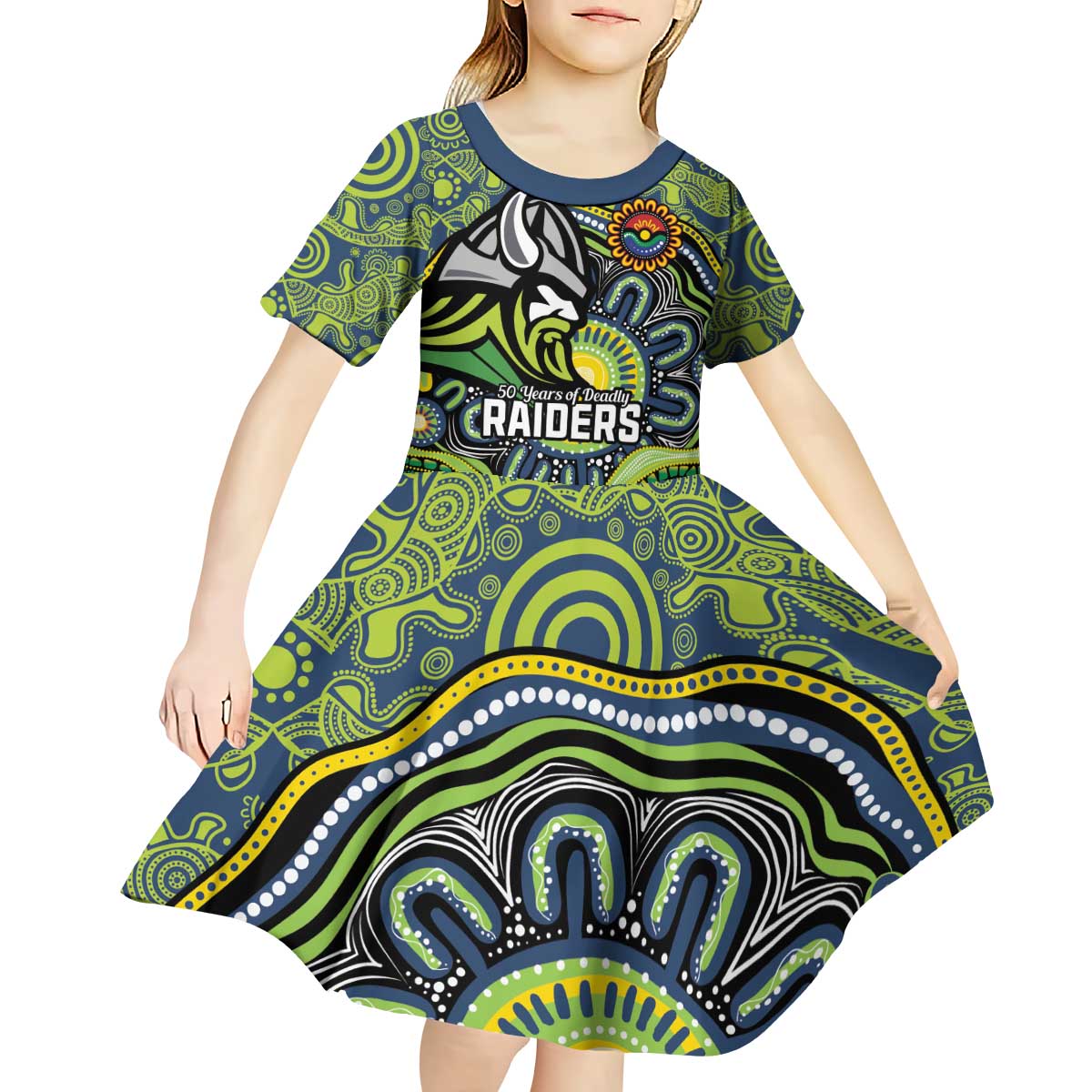 Custom Canberra Honouring First Nations Kid Short Sleeve Dress NAIDOC 2026 Deadly 50 Years