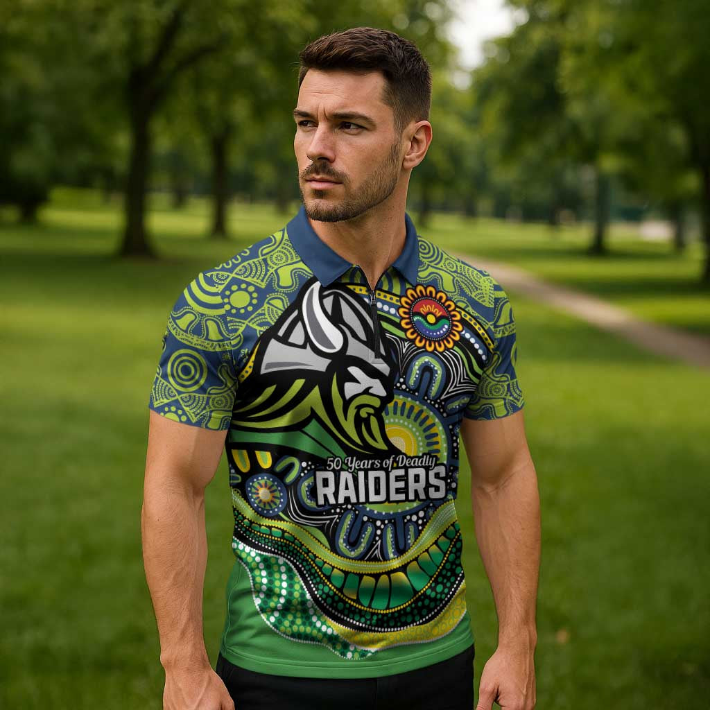 Custom Canberra Honouring First Nations Zipper Polo Shirt NAIDOC 2026 Deadly 50 Years