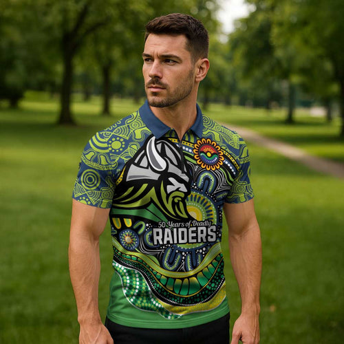 Custom Canberra Honouring First Nations Zipper Polo Shirt NAIDOC 2026 Deadly 50 Years