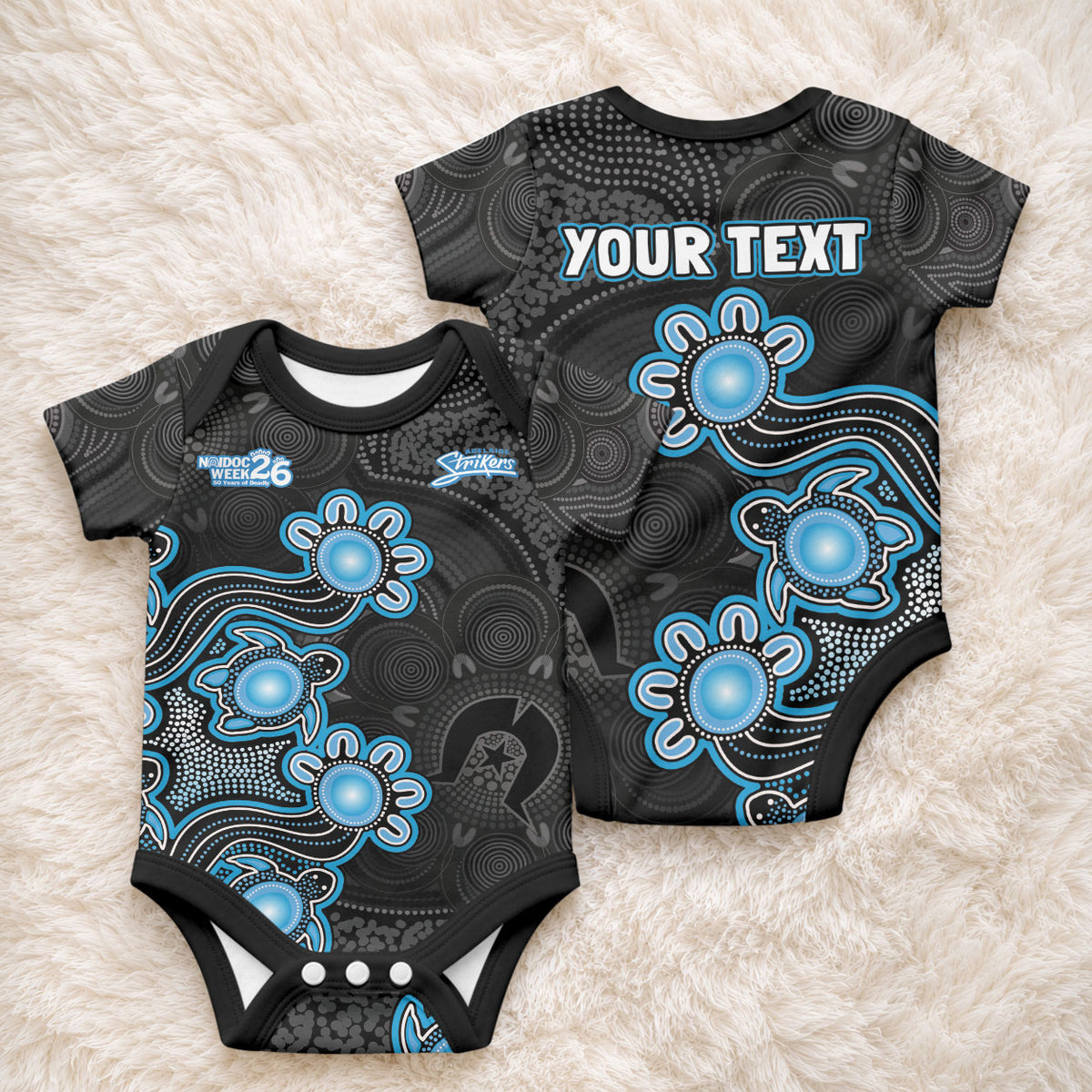 Personalised Adelaide Strikers NAIDOC Week 2026 Baby Onesie Sea Turtles Aboriginal Art