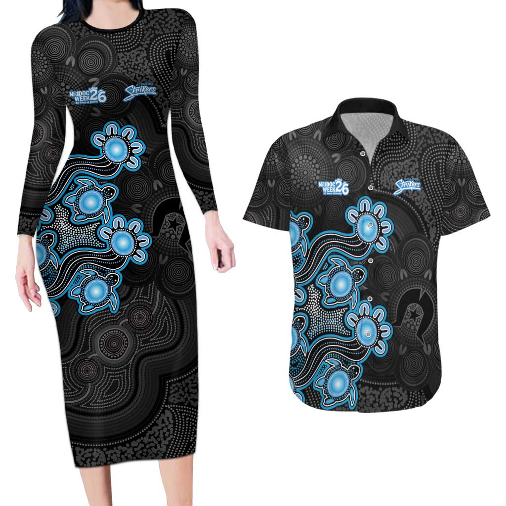 Personalised Adelaide Strikers NAIDOC Week 2026 Couples Matching Long Sleeve Bodycon Dress and Hawaiian Shirt Sea Turtles Aboriginal Art
