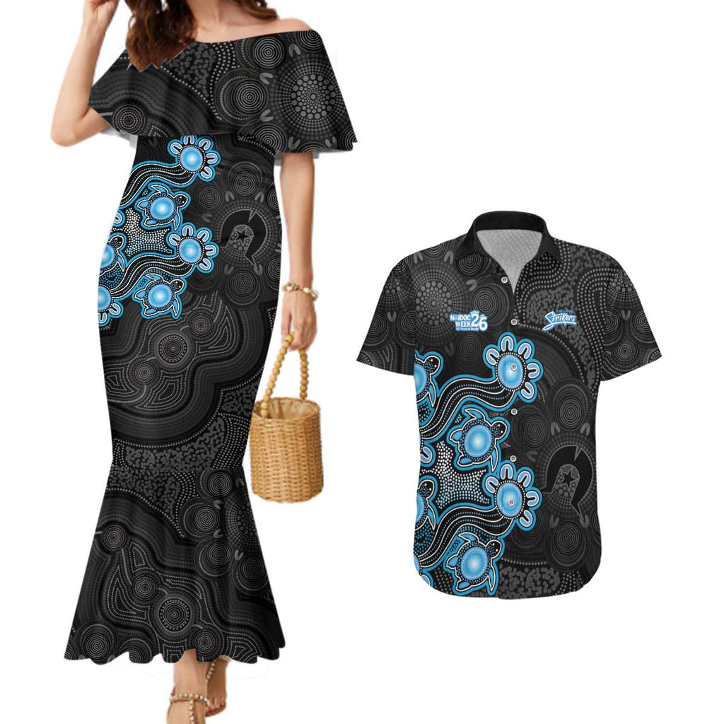 Personalised Adelaide Strikers NAIDOC Week 2026 Couples Matching Mermaid Dress and Hawaiian Shirt Sea Turtles Aboriginal Art