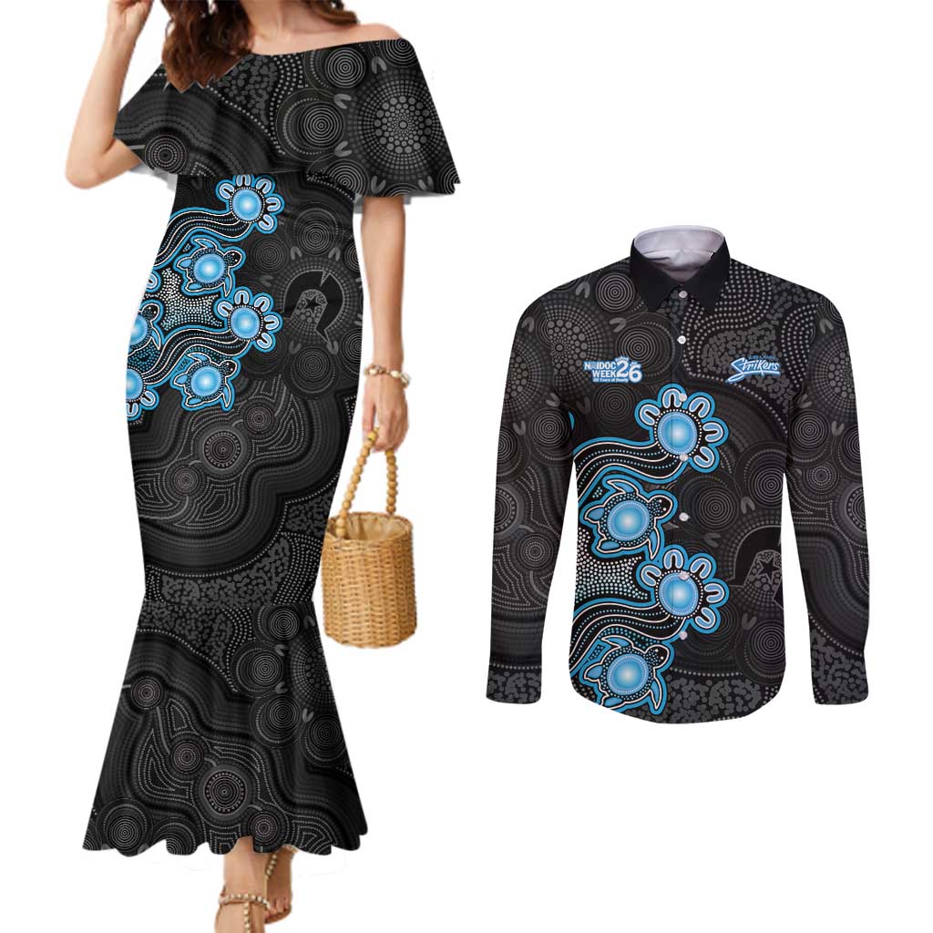Personalised Adelaide Strikers NAIDOC Week 2026 Couples Matching Mermaid Dress and Long Sleeve Button Shirt Sea Turtles Aboriginal Art