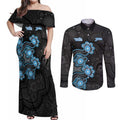 Personalised Adelaide Strikers NAIDOC Week 2026 Couples Matching Off Shoulder Maxi Dress and Long Sleeve Button Shirt Sea Turtles Aboriginal Art