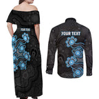 Personalised Adelaide Strikers NAIDOC Week 2026 Couples Matching Off Shoulder Maxi Dress and Long Sleeve Button Shirt Sea Turtles Aboriginal Art