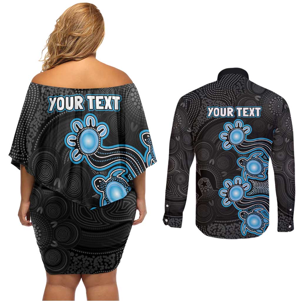 Personalised Adelaide Strikers NAIDOC Week 2026 Couples Matching Off Shoulder Short Dress and Long Sleeve Button Shirt Sea Turtles Aboriginal Art