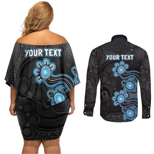 Personalised Adelaide Strikers NAIDOC Week 2026 Couples Matching Off Shoulder Short Dress and Long Sleeve Button Shirt Sea Turtles Aboriginal Art