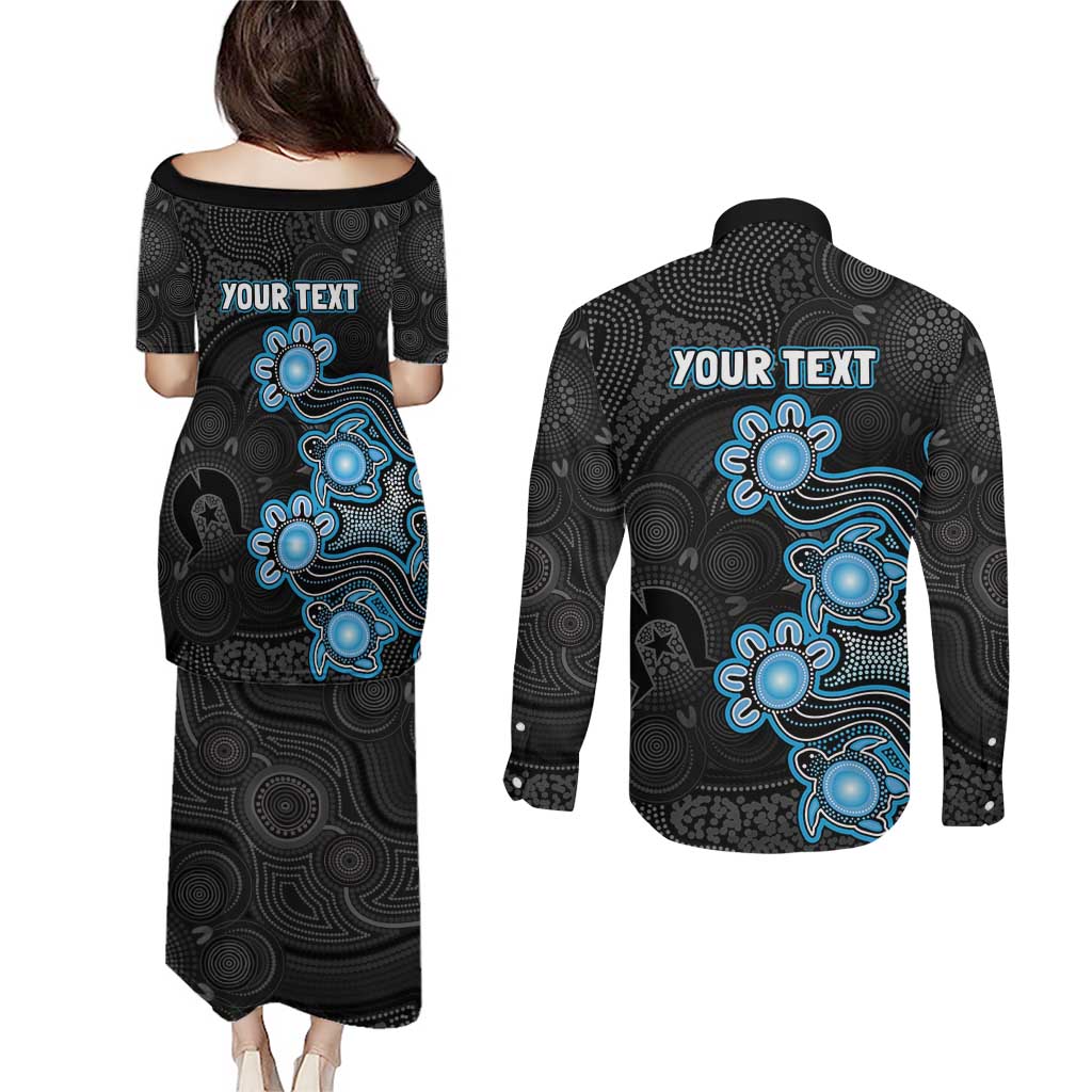 Personalised Adelaide Strikers NAIDOC Week 2026 Couples Matching Puletasi and Long Sleeve Button Shirt Sea Turtles Aboriginal Art
