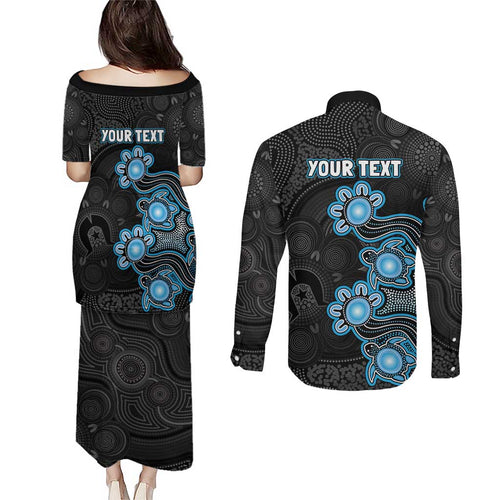 Personalised Adelaide Strikers NAIDOC Week 2026 Couples Matching Puletasi and Long Sleeve Button Shirt Sea Turtles Aboriginal Art