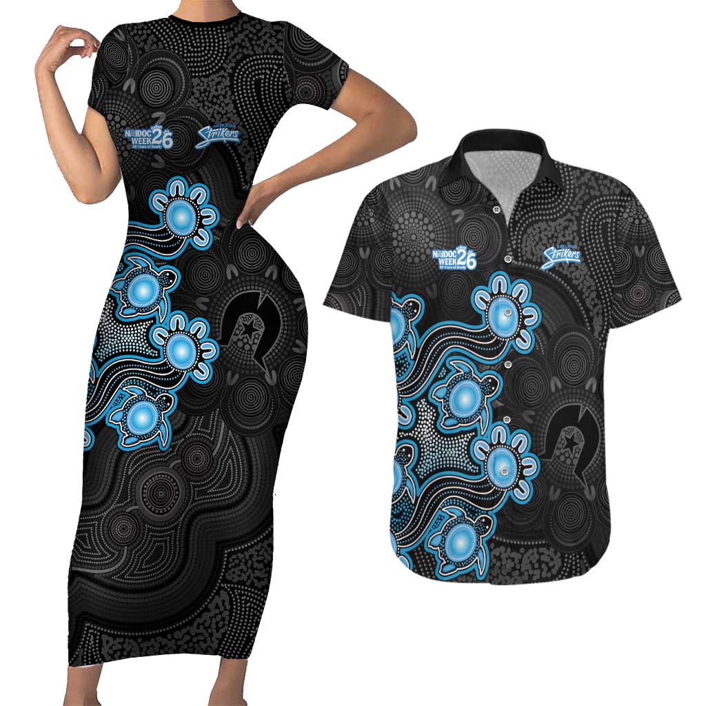 Personalised Adelaide Strikers NAIDOC Week 2026 Couples Matching Short Sleeve Bodycon Dress and Hawaiian Shirt Sea Turtles Aboriginal Art