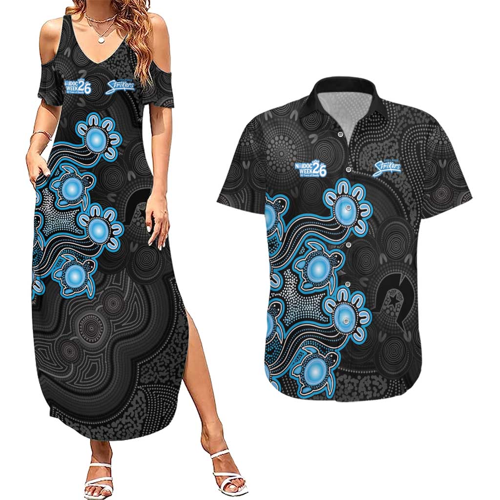 Personalised Adelaide Strikers NAIDOC Week 2026 Couples Matching Summer Maxi Dress and Hawaiian Shirt Sea Turtles Aboriginal Art