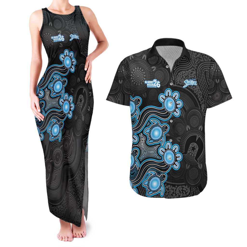 Personalised Adelaide Strikers NAIDOC Week 2026 Couples Matching Tank Maxi Dress and Hawaiian Shirt Sea Turtles Aboriginal Art