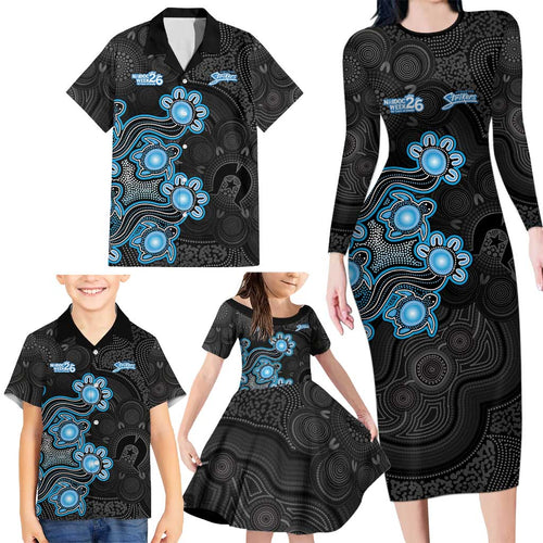 Personalised Adelaide Strikers NAIDOC Week 2026 Family Matching Long Sleeve Bodycon Dress and Hawaiian Shirt Sea Turtles Aboriginal Art