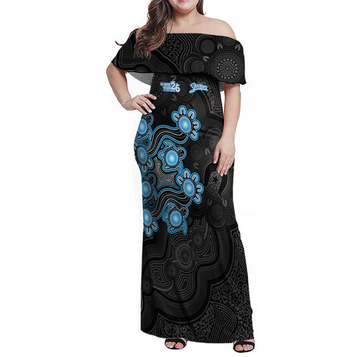 Personalised Adelaide Strikers NAIDOC Week 2026 Family Matching Off Shoulder Maxi Dress and Hawaiian Shirt Sea Turtles Aboriginal Art