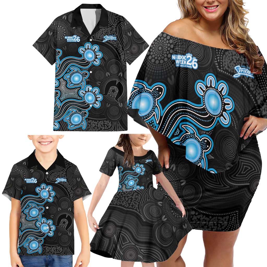 Personalised Adelaide Strikers NAIDOC Week 2026 Family Matching Off Shoulder Short Dress and Hawaiian Shirt Sea Turtles Aboriginal Art