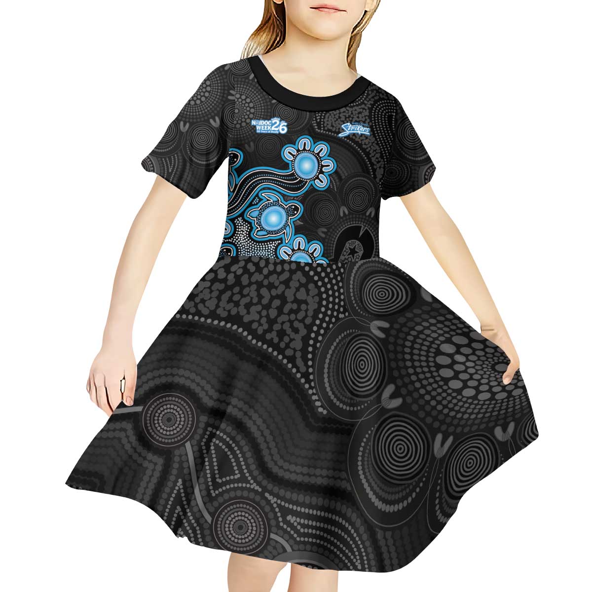 Personalised Adelaide Strikers NAIDOC Week 2026 Kid Short Sleeve Dress Sea Turtles Aboriginal Art