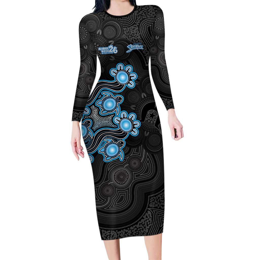 Personalised Adelaide Strikers NAIDOC Week 2026 Long Sleeve Bodycon Dress Sea Turtles Aboriginal Art