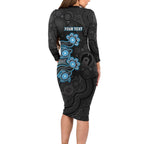 Personalised Adelaide Strikers NAIDOC Week 2026 Long Sleeve Bodycon Dress Sea Turtles Aboriginal Art