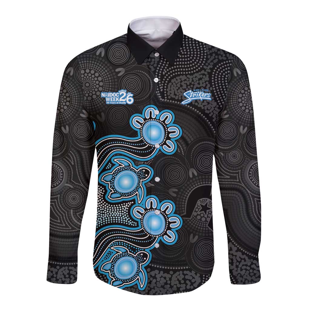 Personalised Adelaide Strikers NAIDOC Week 2026 Long Sleeve Button Shirt Sea Turtles Aboriginal Art