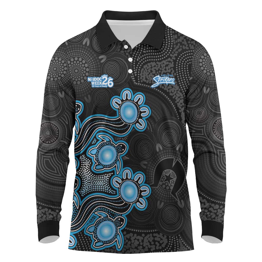 Personalised Adelaide Strikers NAIDOC Week 2026 Long Sleeve Polo Shirt Sea Turtles Aboriginal Art