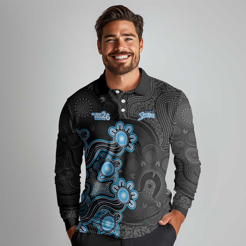 Personalised Adelaide Strikers NAIDOC Week 2026 Long Sleeve Polo Shirt Sea Turtles Aboriginal Art