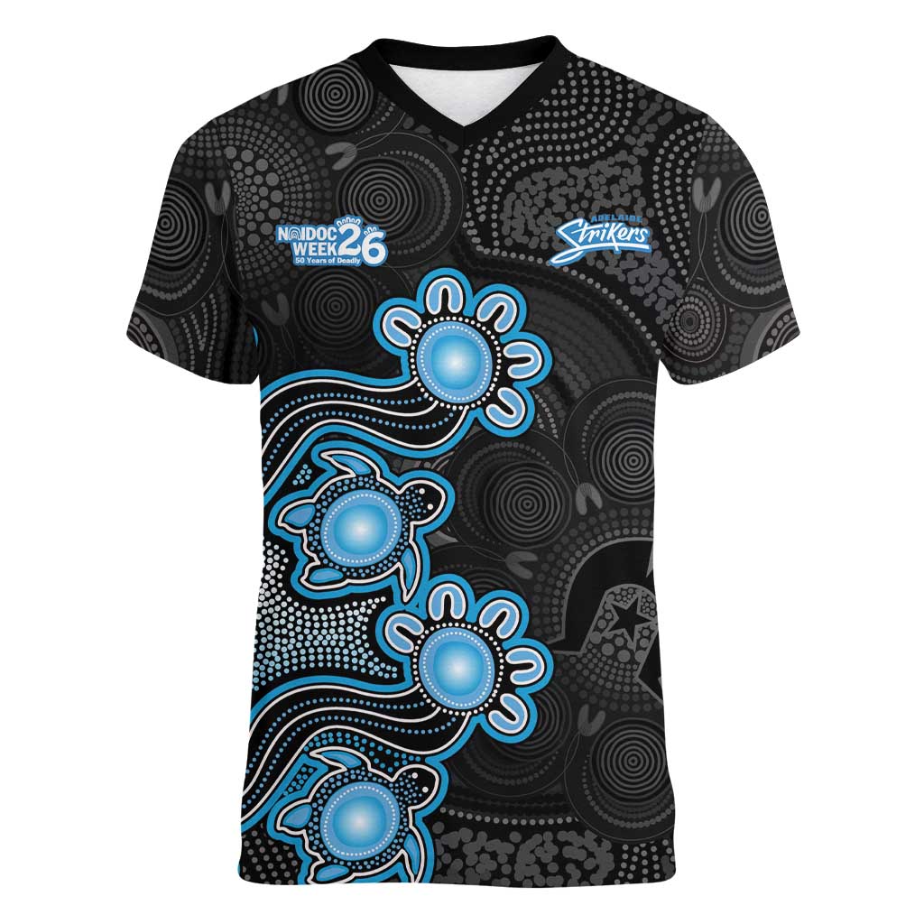 Personalised Adelaide Strikers NAIDOC Week 2026 Women V-Neck T-Shirt Sea Turtles Aboriginal Art