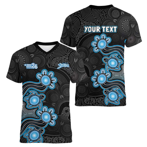 Personalised Adelaide Strikers NAIDOC Week 2026 Women V-Neck T-Shirt Sea Turtles Aboriginal Art