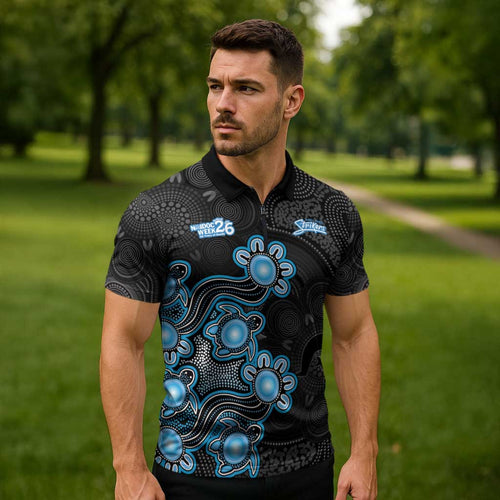 Personalised Adelaide Strikers NAIDOC Week 2026 Zipper Polo Shirt Sea Turtles Aboriginal Art