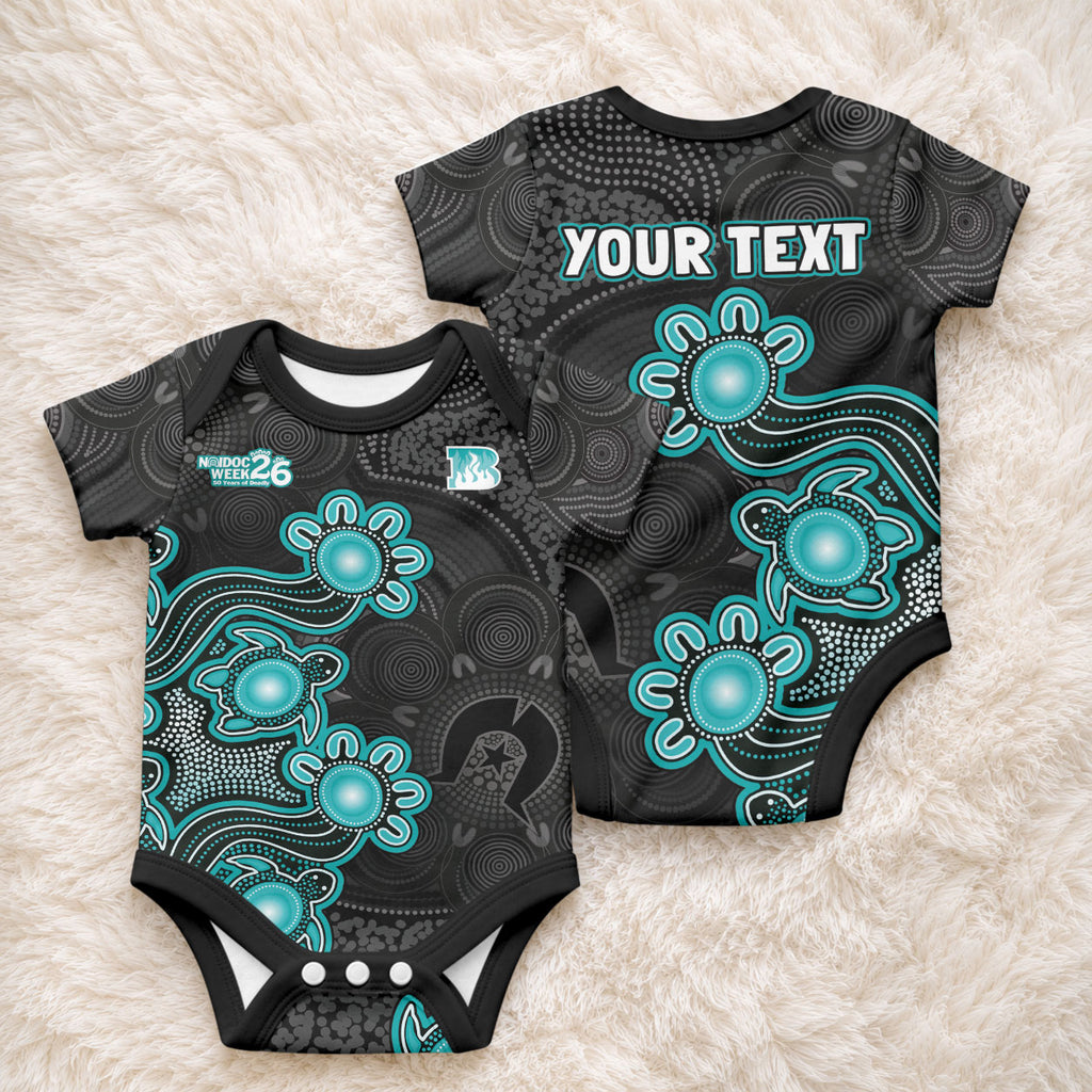 Personalised Brisbane Heat NAIDOC Week 2026 Baby Onesie Sea Turtles Aboriginal Art