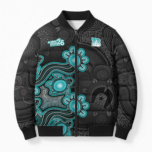 Personalised Brisbane Heat NAIDOC Week 2026 Bomber Puffer Jacket Sea Turtles Aboriginal Art