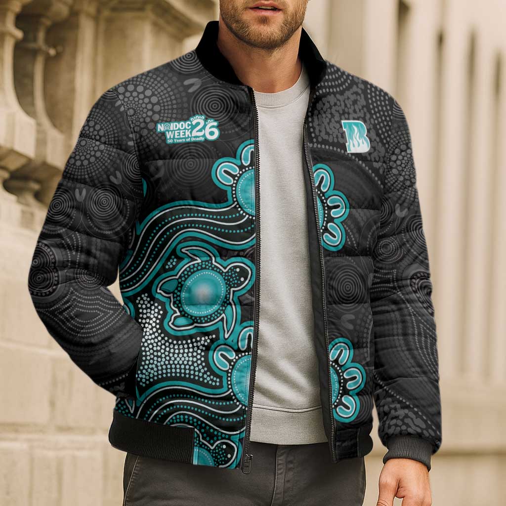 Personalised Brisbane Heat NAIDOC Week 2026 Bomber Puffer Jacket Sea Turtles Aboriginal Art