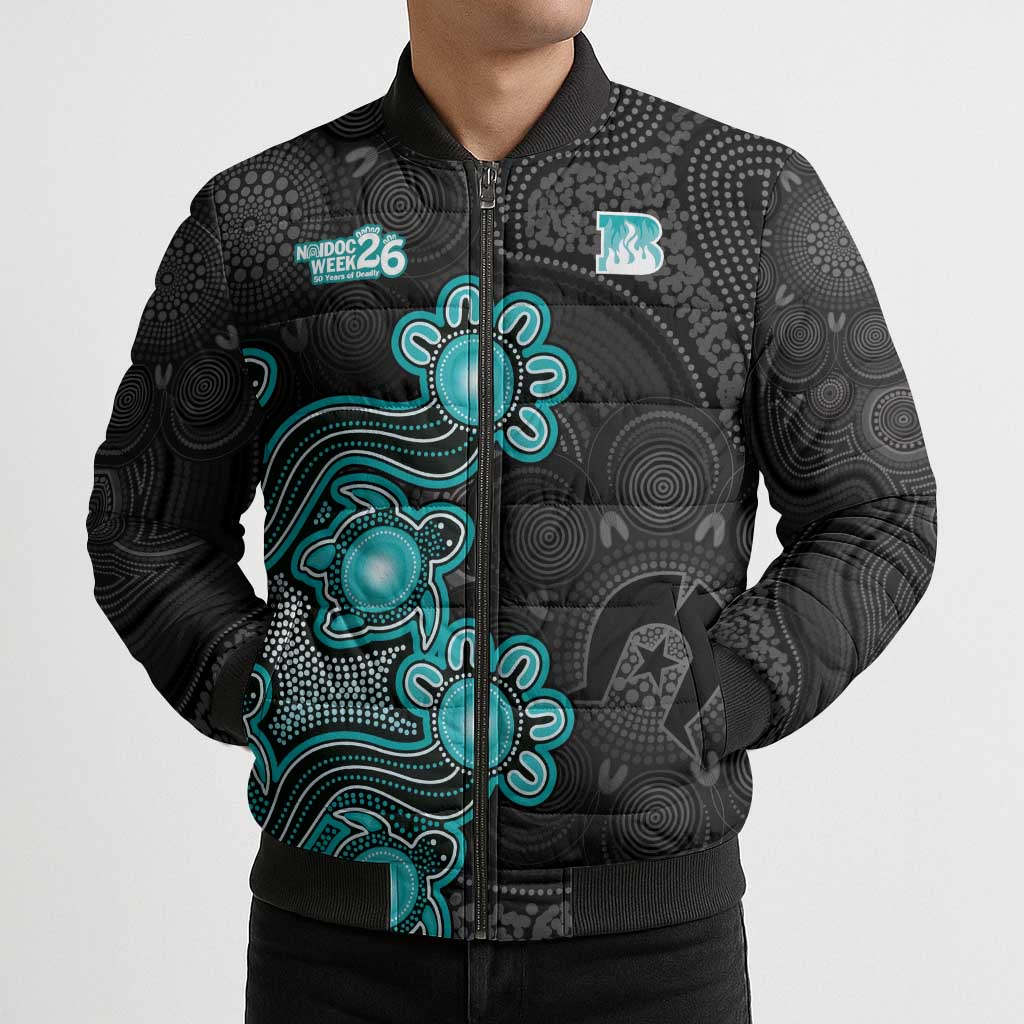 Personalised Brisbane Heat NAIDOC Week 2026 Bomber Puffer Jacket Sea Turtles Aboriginal Art