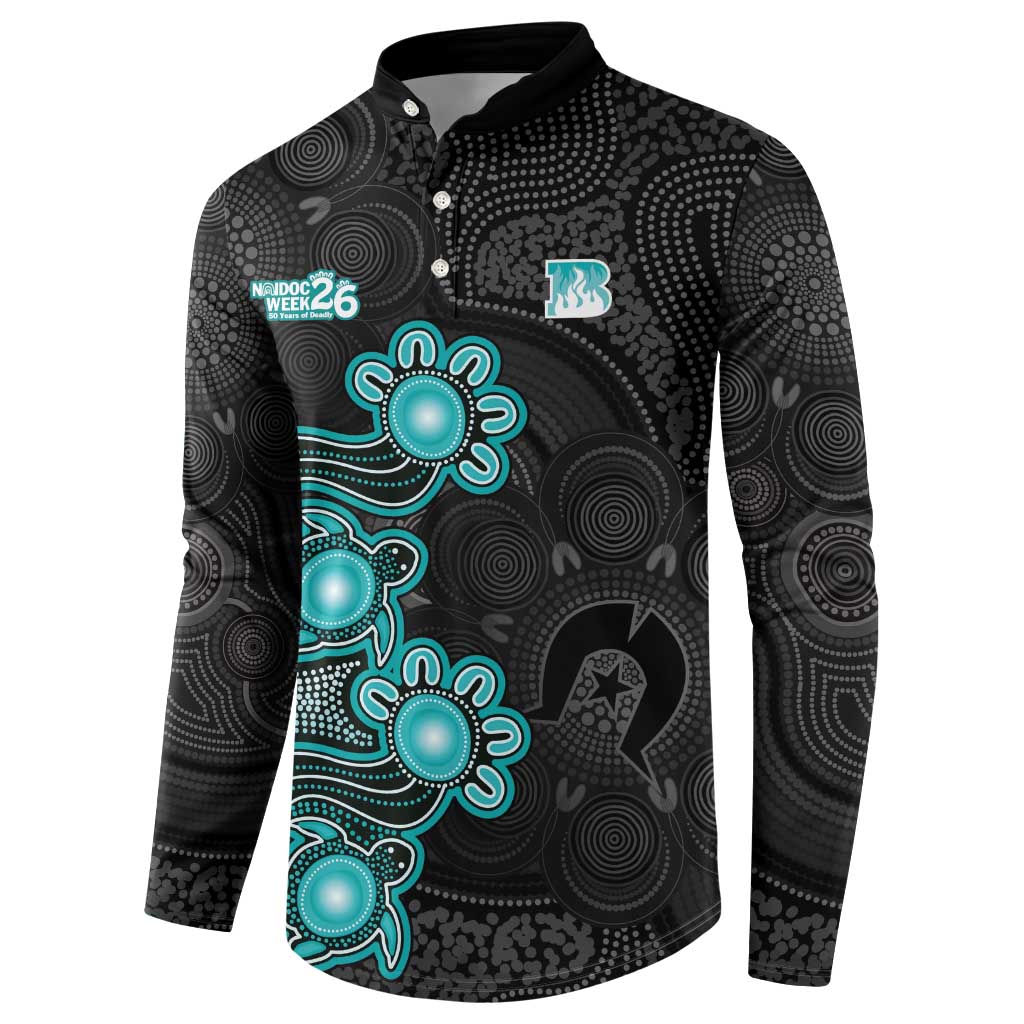 Personalised Brisbane Heat NAIDOC Week 2026 Button Sweatshirt Sea Turtles Aboriginal Art