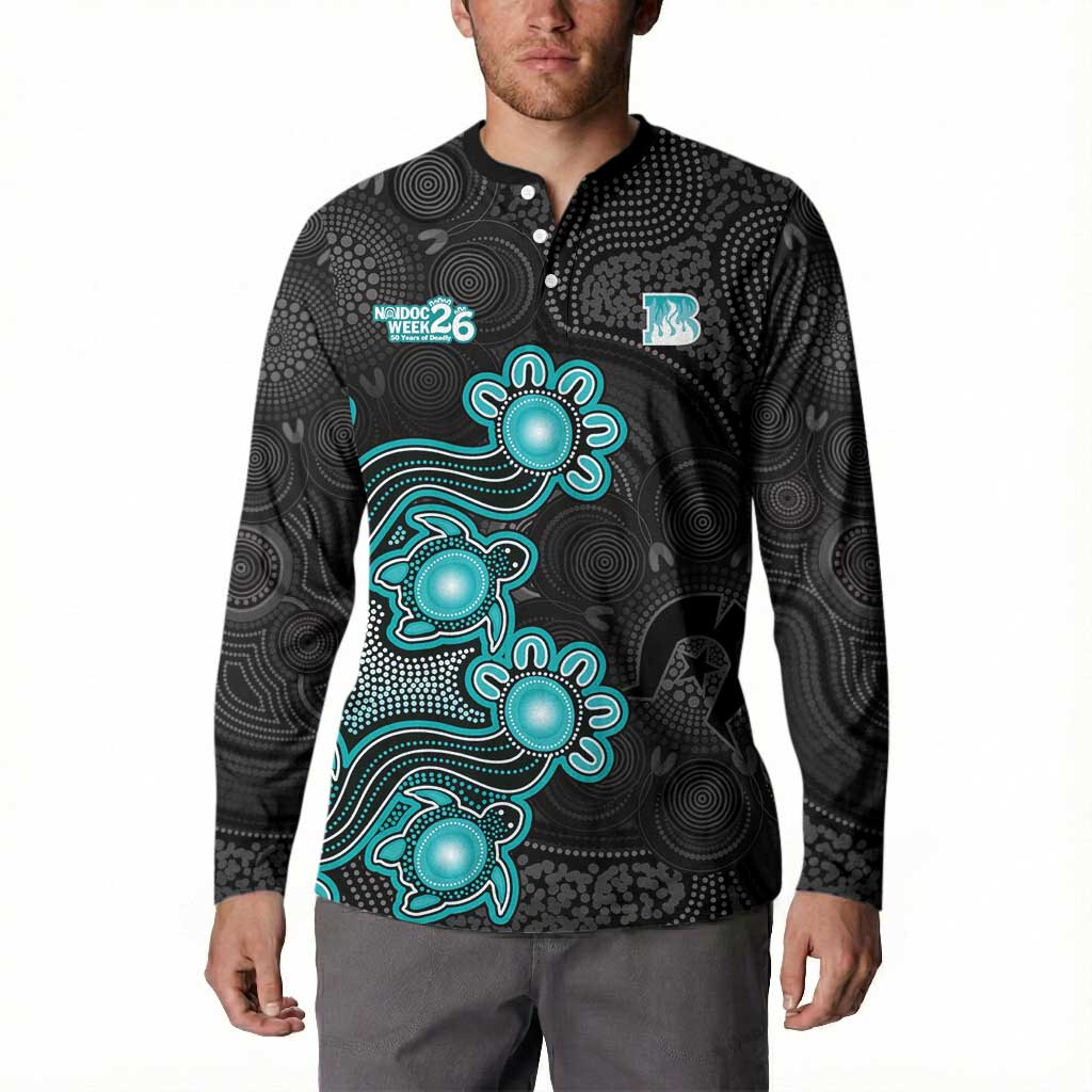 Personalised Brisbane Heat NAIDOC Week 2026 Button Sweatshirt Sea Turtles Aboriginal Art