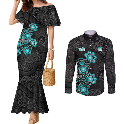 Personalised Brisbane Heat NAIDOC Week 2026 Couples Matching Mermaid Dress and Long Sleeve Button Shirt Sea Turtles Aboriginal Art