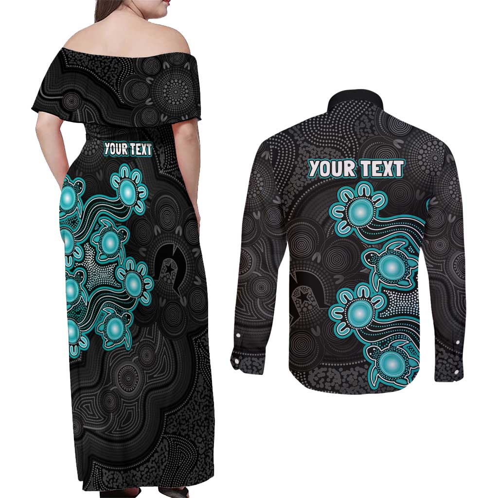 Personalised Brisbane Heat NAIDOC Week 2026 Couples Matching Off Shoulder Maxi Dress and Long Sleeve Button Shirt Sea Turtles Aboriginal Art