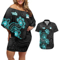 Personalised Brisbane Heat NAIDOC Week 2026 Couples Matching Off Shoulder Short Dress and Hawaiian Shirt Sea Turtles Aboriginal Art